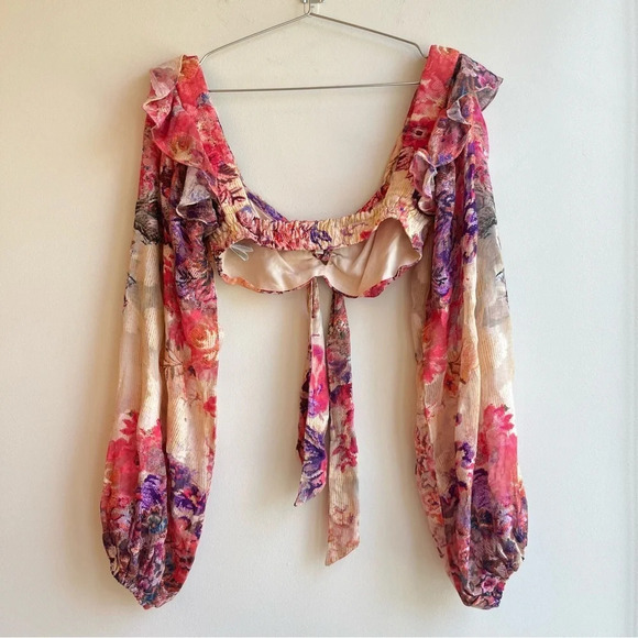 Hemant & Nandita Leah Crop Top Long Sleeve Front Tie Floral Print Blouse Girly - Picture 7 of 8